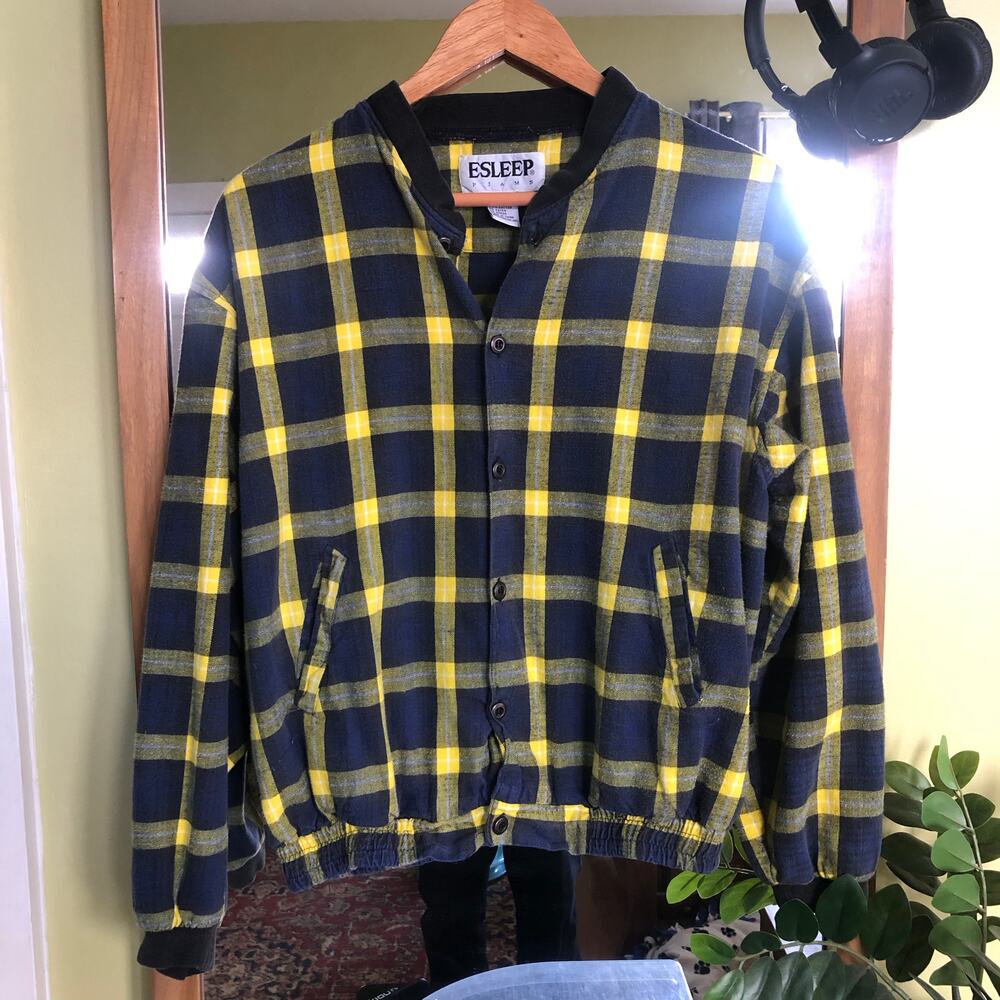 Vintage 90s Esleep Pjams Top Women’s Size Medium Shacket Plaid Button Down‎